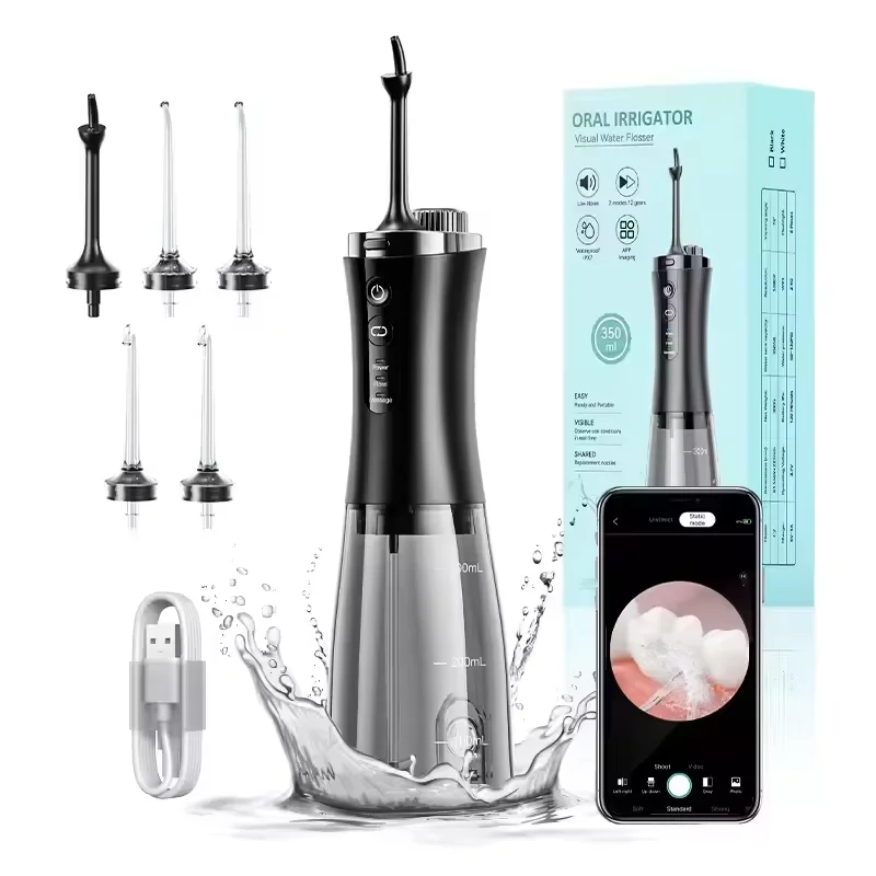 C2 Oral Irrigator 5 Nozzles 2 Modes APP Intelligent Connection Camera Portable Water Flosser IPX7 Waterproof 350ML Water Tank