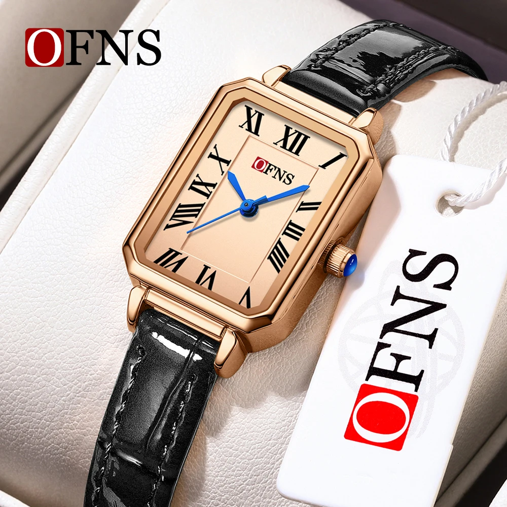 2026 Ofns Waterproof Women's Watch with Bamboo Pattern Strap Square Dial Niche Design Casual Daily Dress Wristwatch for Ladies