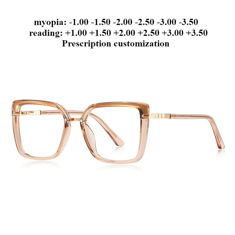 

53-19 новые модные металлические очки для чтения с защитой от синего света, женские плоские очки, большая коробка, индивидуальная настройка по рецепту