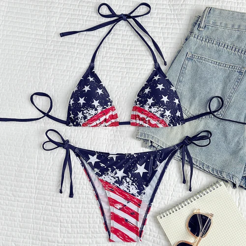 Bikini Sexy 2026 para mujer, sujetador con estampado de bandera de EE. UU., ropa interior, lencería, traje de baño, conjuntos de Bikinis de cintura baja, traje de baño para playa