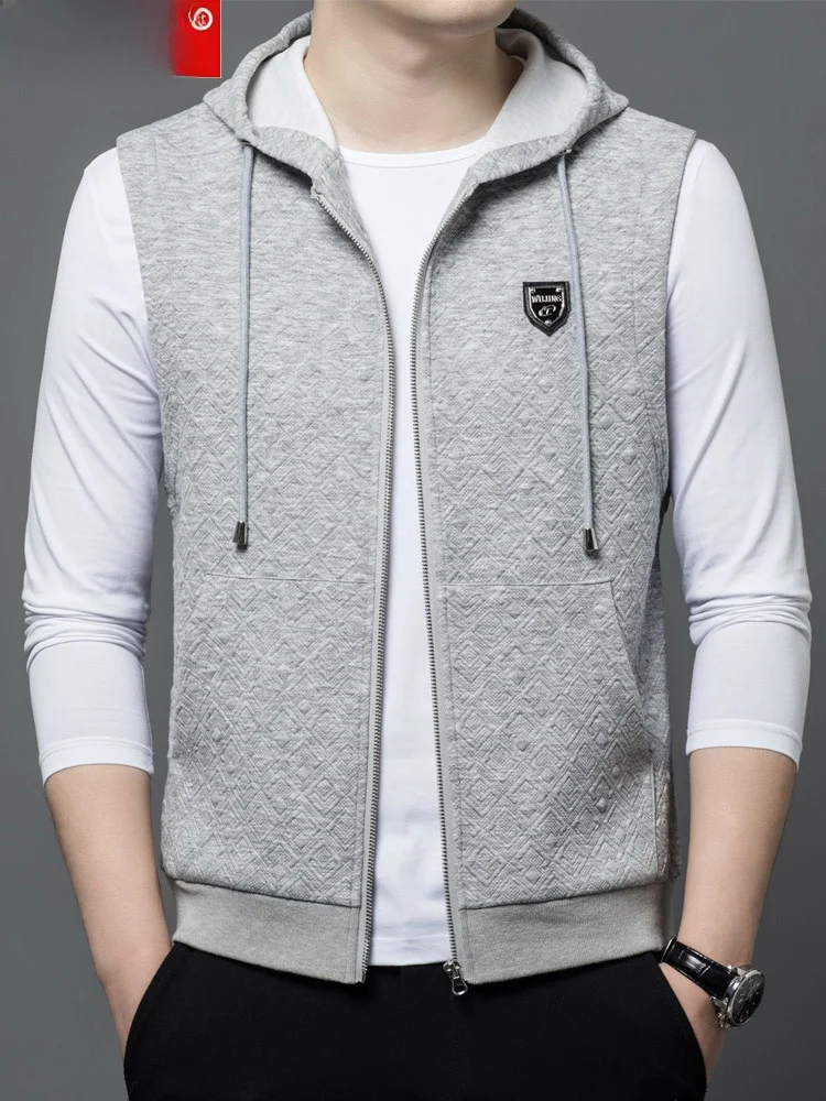 

Мужская тонкая безрукавка Hengyuanxiang с капюшоном, вышитая, без рукавов, кардиган, верхняя одежда, весна-осень, модная...