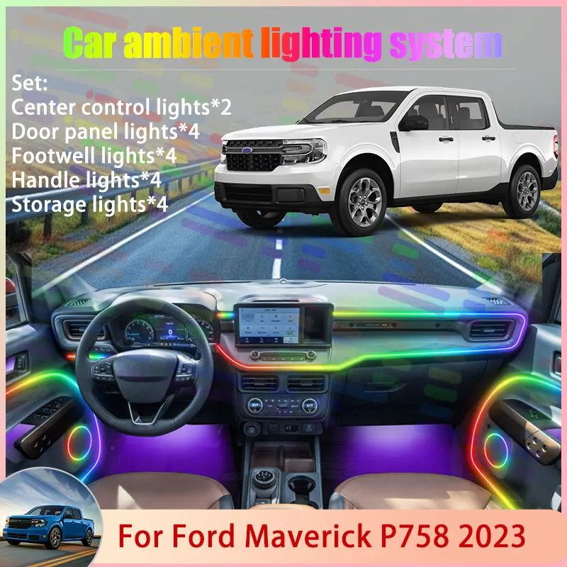 

For Ford Maverick P758 2023 2/18 in 1 Car Atmosphere Light Lamp RGB Shade Ensemble Streamer Atmosphere Set accessories Parts