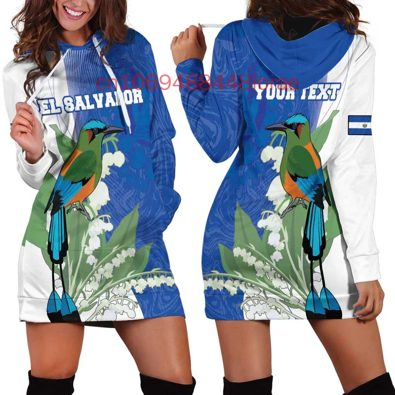 

Новинка 2025, винтажное платье с 3D принтом в стиле Харадзюку и круглым вырезом с флагом Сальвадора, тонкое повседневное забавное женское платье с капюшоном с длинными рукавами