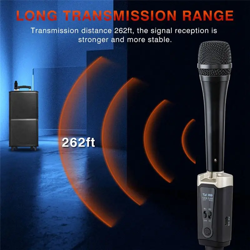 ABLB-Wireless Microphone Transmitter Receiver System With Wired To Wireless Adapter For Condenser 5V/ Dynamic 48V Universal