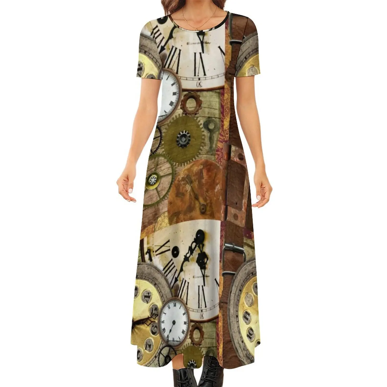 التروس Steampunk فستان البخار الشرير الرقبة التمساح ساعة الجمالية بوهو شاطئ فساتين طويلة النساء فستان ماكسي للحفلات هدية