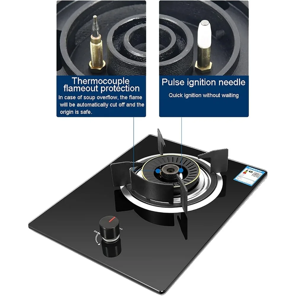 Gas cooktop Desktop Burners Hob Built-in Stove| Campervan |4.8KW Black Tempered Glass Cooktop For NG/LPG|Flame Failure Protectio