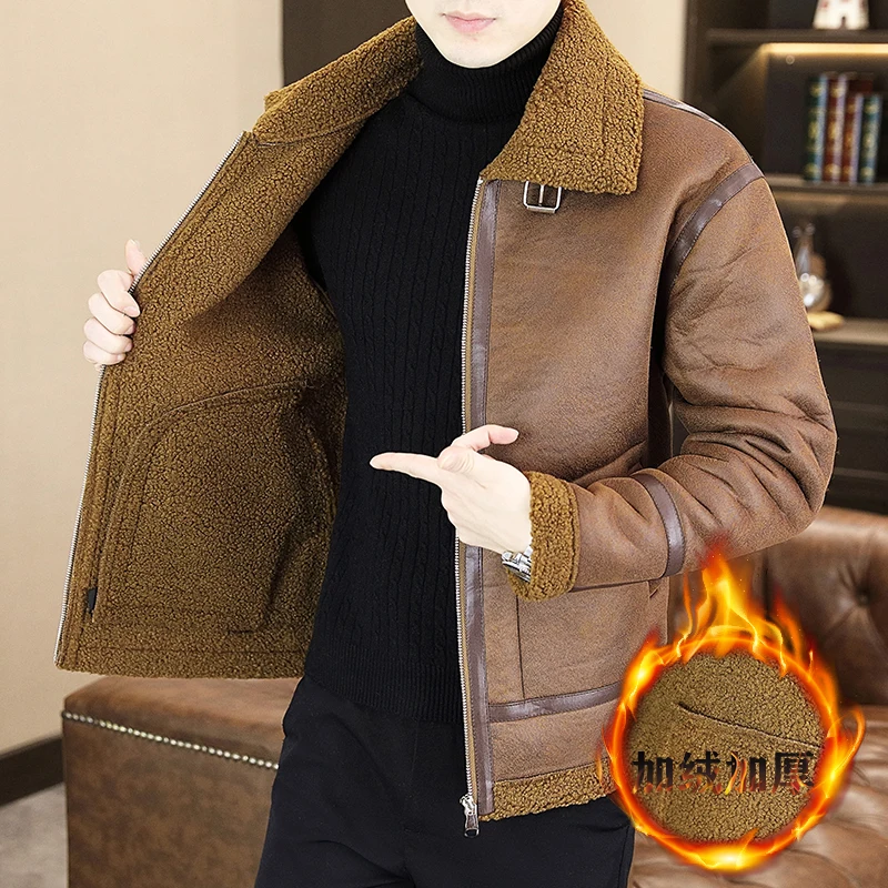 2023 Winter Motorcycle Leather Jacket Men Plus Velvet Padded Warm Fur integrated Leather Jacket Casual Business Overcoat M-3XL