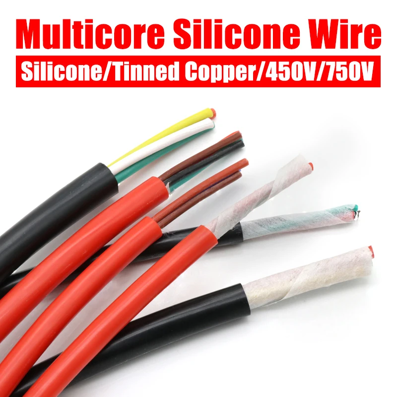 Flexible Multicore Heat resistant Silicone wire Square 0.3mm ~Square 6mm Tinned Copper Sheath 2 3 4 6Cores Electrico Power cable