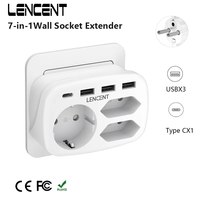 LENCENT EU Plug Multiple Wall Socket Extender with 3 AC Outlets 3 USB Ports and 1 Type C7-in-1 Plug Adapter for Home and Office