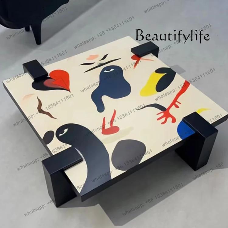 Medieval solid wood creative painting coffee table household painted special-shaped table designer rectangular