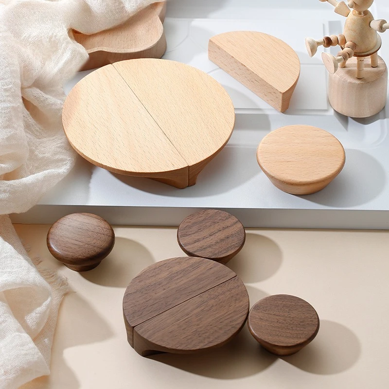 Modern cartoon drawer solid wood log small handle black walnut cabinet wardrobe door handle