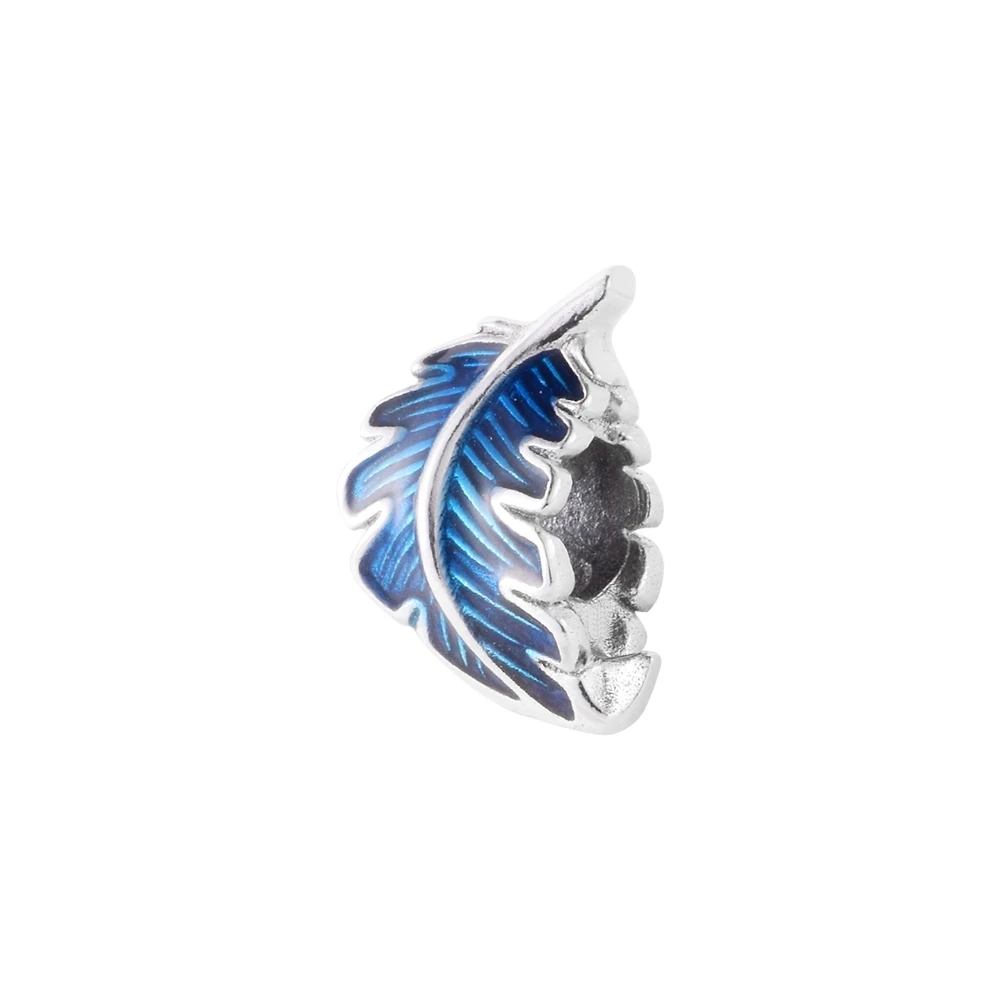 

Blue Curved Feather Charm New In Charms silver 925 Original Keychains Flower Knows 925 Sterling Silver Bracelet For Women