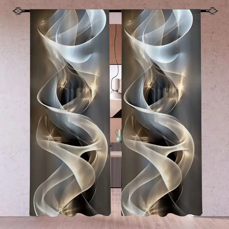

2 шт., шторы с принтом Fluid Lines, подходят для спальни, гостиной, кухни, украшения дома, оконные шторы