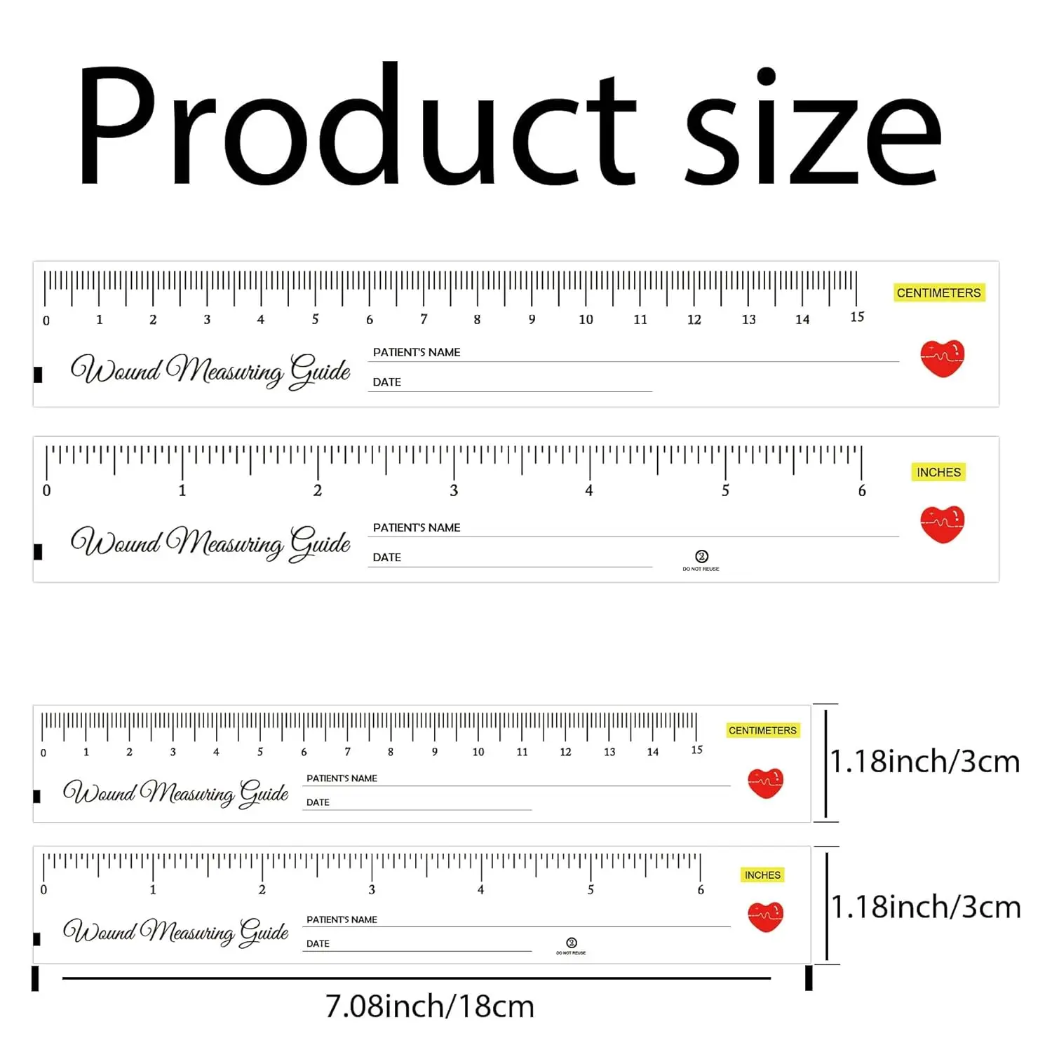 100 PCS Disposable Wound Measurement Tapes - Wound Ruler, 6 Inch, Paper, Single-ply Paper ﻿