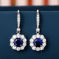 Huitan Noble Blue CZ Hanging Earrings Silver Color Full Bling Iced Out Brilliant Dangle Earrings Anniversary Party Women Jewelry