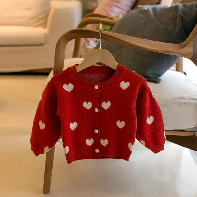 Ins Autumn Winter Children Girl Tops Round Neck Casual Baby Girl Sweaters Versatile Love Print Warm Casual Kid Girl Knitwear