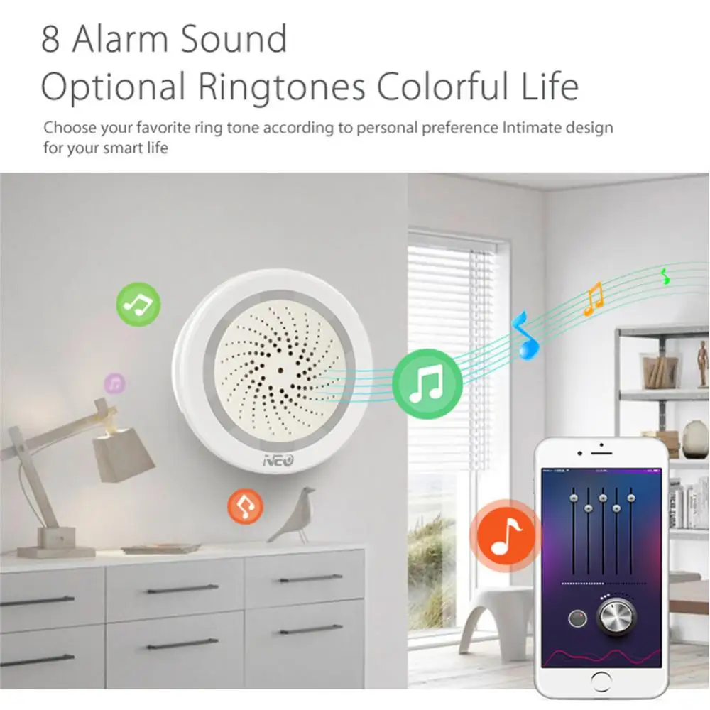 Tuya WiFi Smart Wireless Siren Alarm + Temperature 2 in 1 Sensor 100DB USB Power Via iOS Android APP Notification No HUB Require