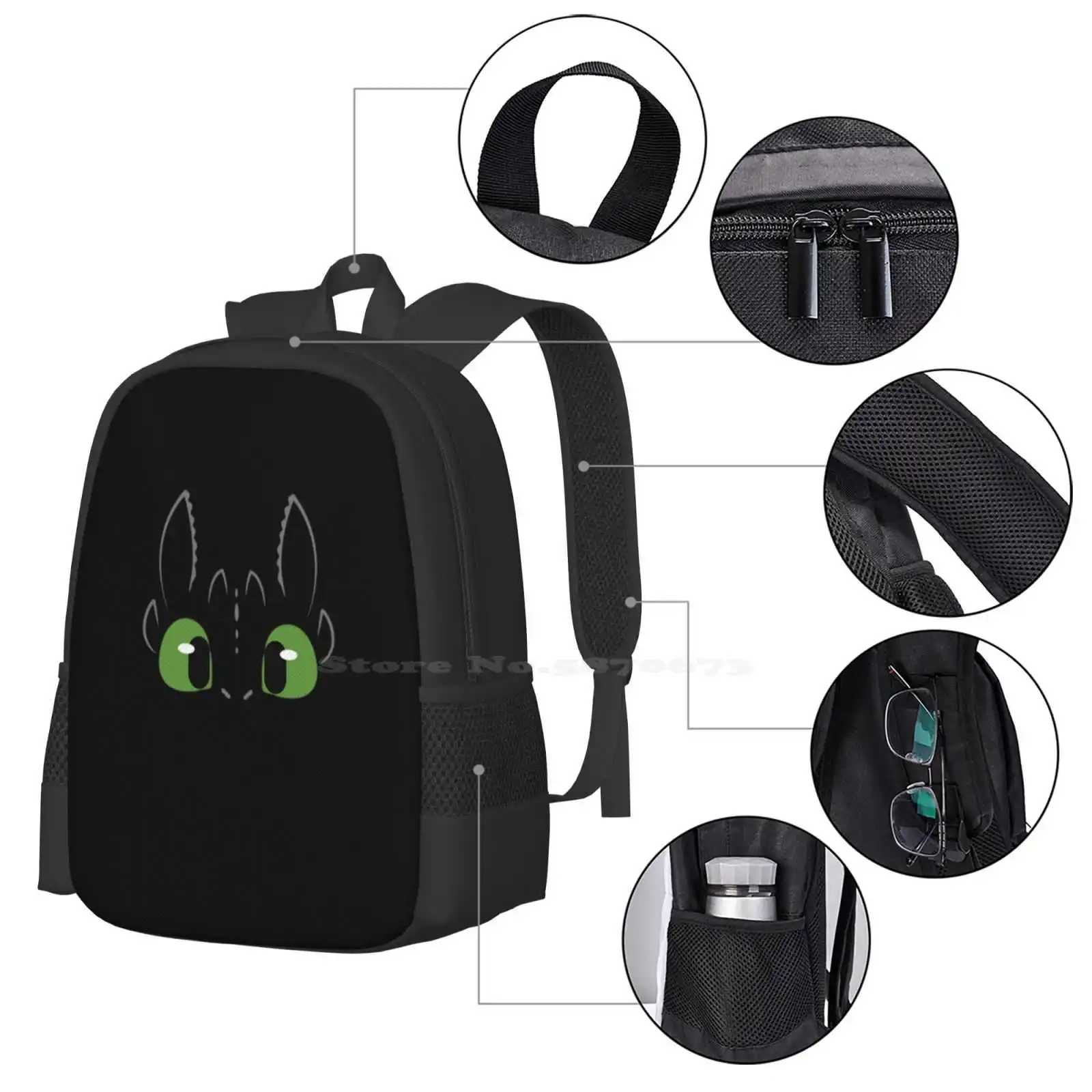 Cute Fury New Arrivals Unisex Bags Student Bag Backpack Night Fury Cute Fury Httyd Httyd Httyd Dark Film Movie Toothless