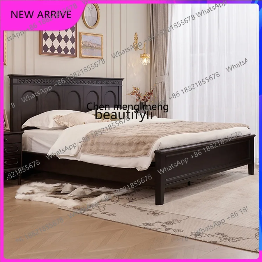 C89 Medieval style (FAS grade peach blossom core) smoky solid wood bed, double bed simple retro