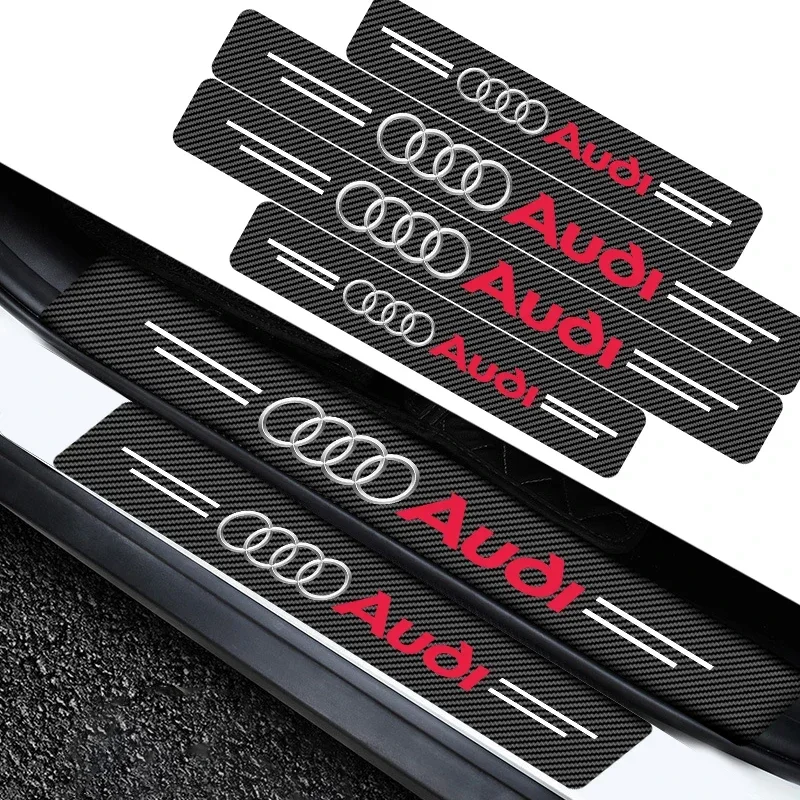 Carbon Fiber Car Door Plate Threshold Protector Emblem Sticker For Audi TT A6L RS6 C6 S3 S4 S5 S6 S8 A7 A8 A1 A3 A4 A5 Q3 Q5 Q7