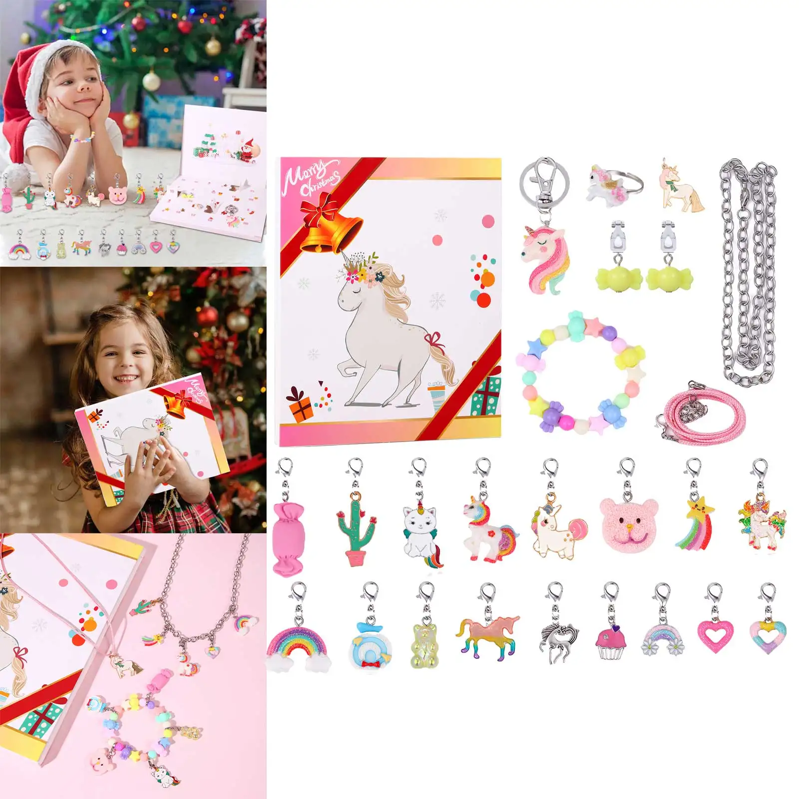 Minuterie numérique pour enfants, compte à rebours, calendrier de l'avent de noël pour enfants, ensemble de bijoux, bague, collier, boucles d'oreilles, minuterie de sable 24 pièces pour enfants