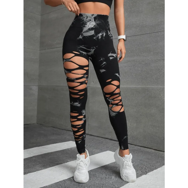 

Women's Fashion Tie Dye Skinny Yoga Sports Pants Female Casual Clothes New High Waist Hip Fitness Trousers for Women