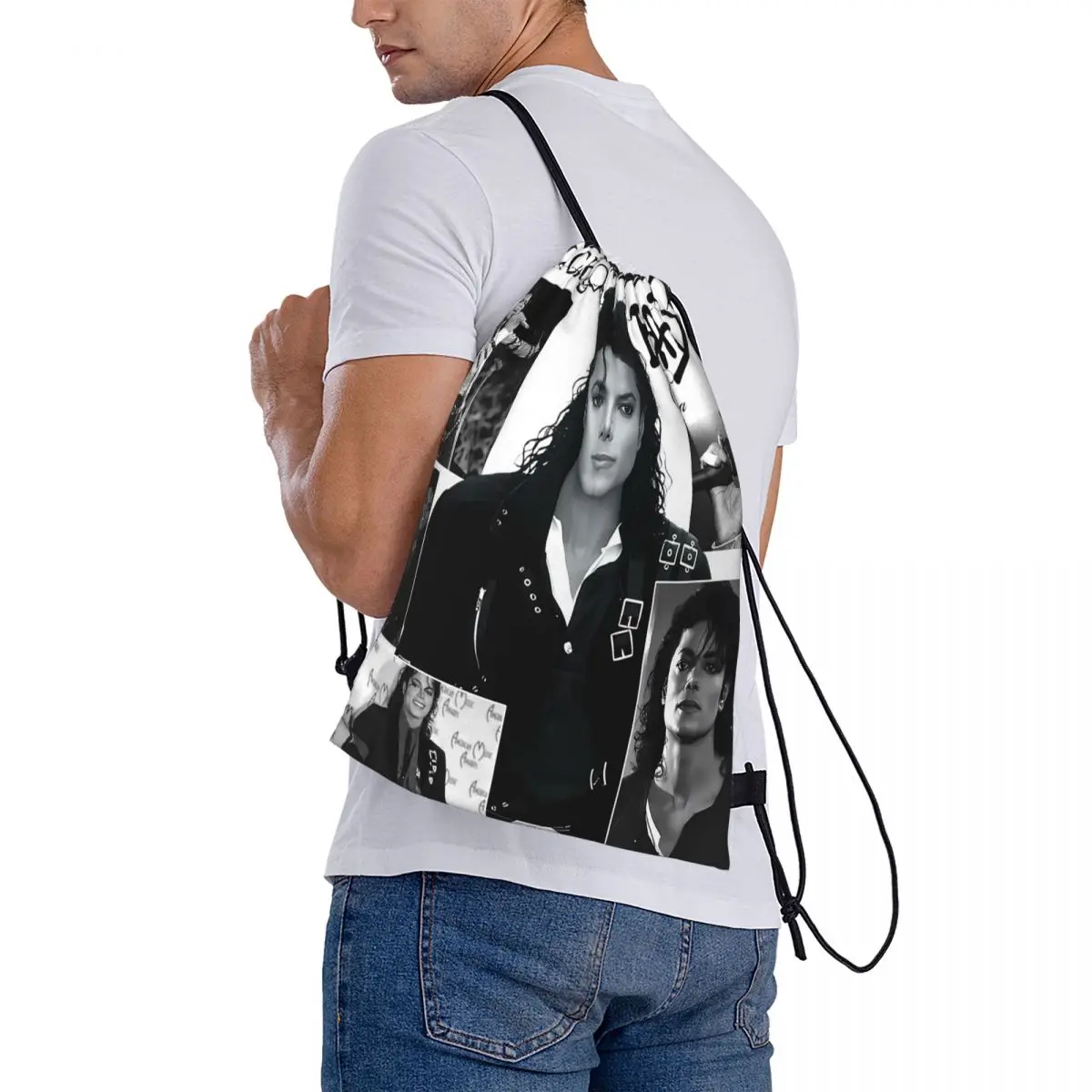 Michael Jackson Dancing Backpacks Casual Drawstring Bundle Pocket Sundries Bag Book Bags for Man Woman School
