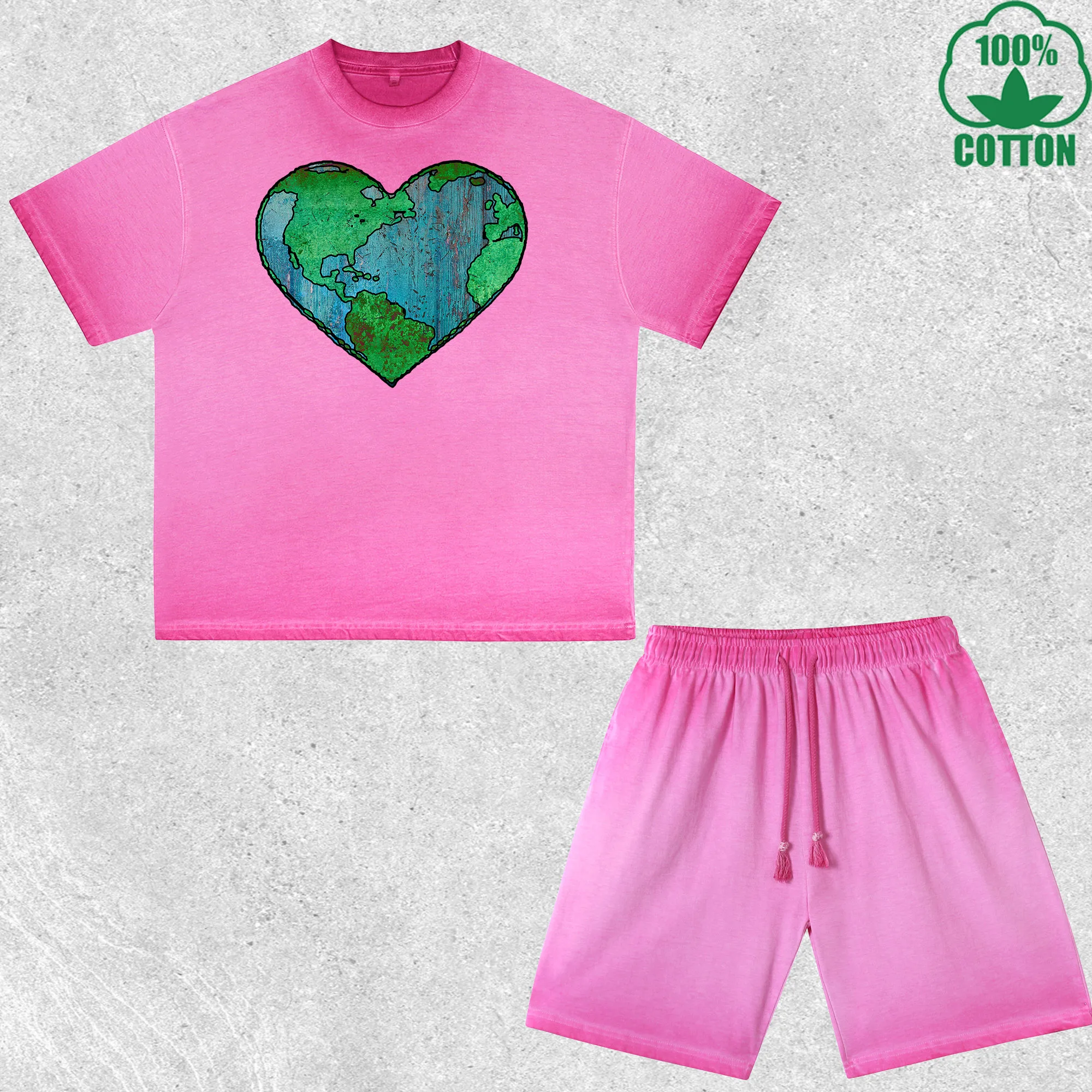 

Be Kind Earth Day Printed Dirty Wash T-Shirt Shorts Set Multicolor Combo Loose Trendy Fashionable 100%Cotton Short Value Pack