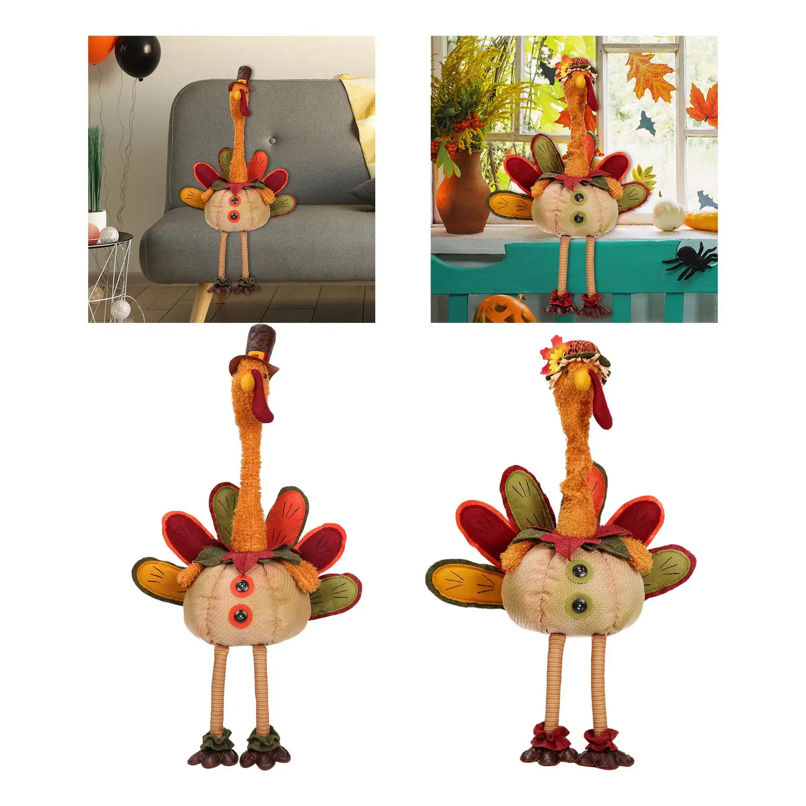 Thanksgiving Turkey Doll Creative Ornaments Thanksgiving Tabletop Decorations for Living Room Holiday Party Halloween Decoration