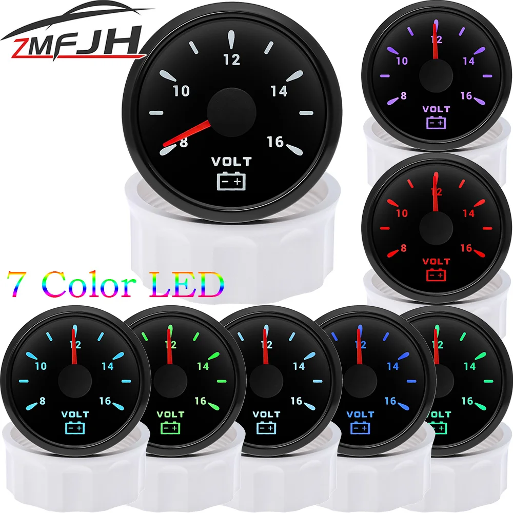 AD Universal 52mm Voltmeter Volt Meter 8-16 V Waterproof Volt Gauge 7 Colors LED Voltage 12V 24V For Car Truck Boat Motorcycle