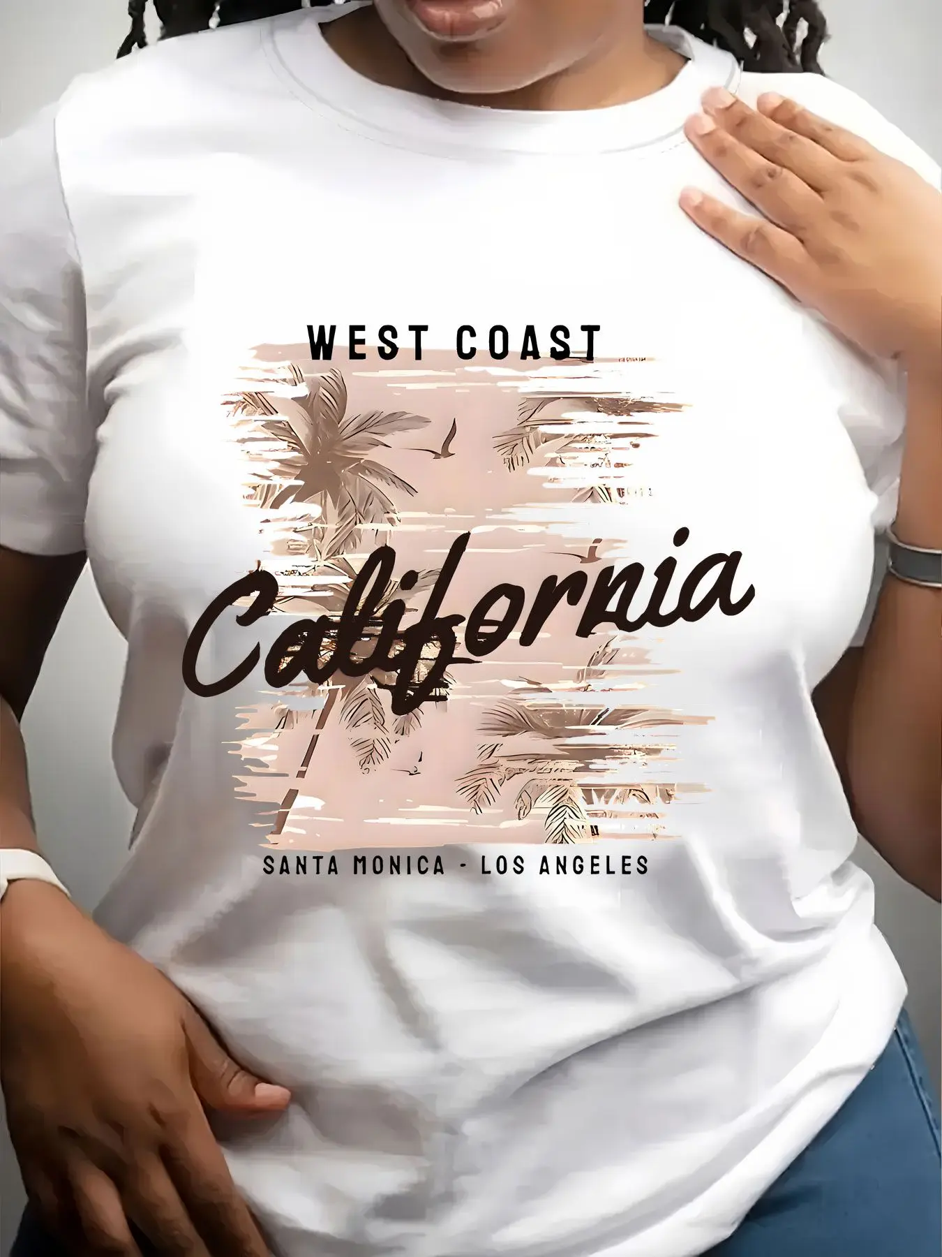Women's Trendy Crew Neck T-Shirt West Coast California Santa Monica Suitable for Casual Sportswear