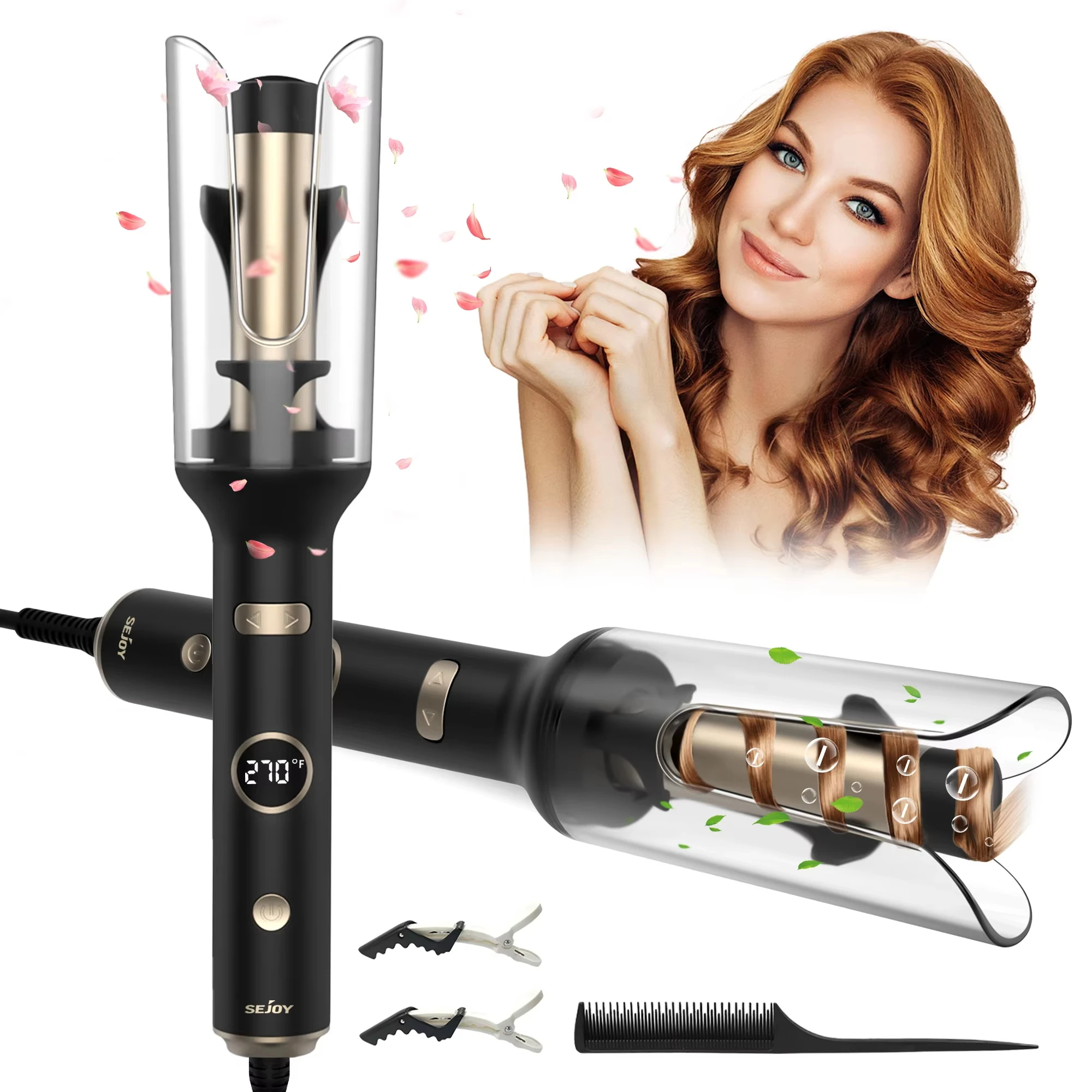 SEJOY Auto Curling Iron, Professional Anti-Tangle Auto Hair Curler with 1.0-inch Rotating Barrel, 5 Temps  and Auto Shut-Off