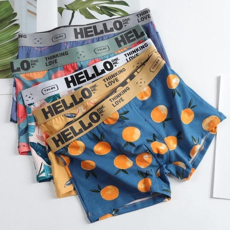 【NEW】3pcs Men's Panties BoxerShorts Men Underwear Cotton Boxer Men Cartoon Fruit Underpants Breathable Moisture Male Boxers