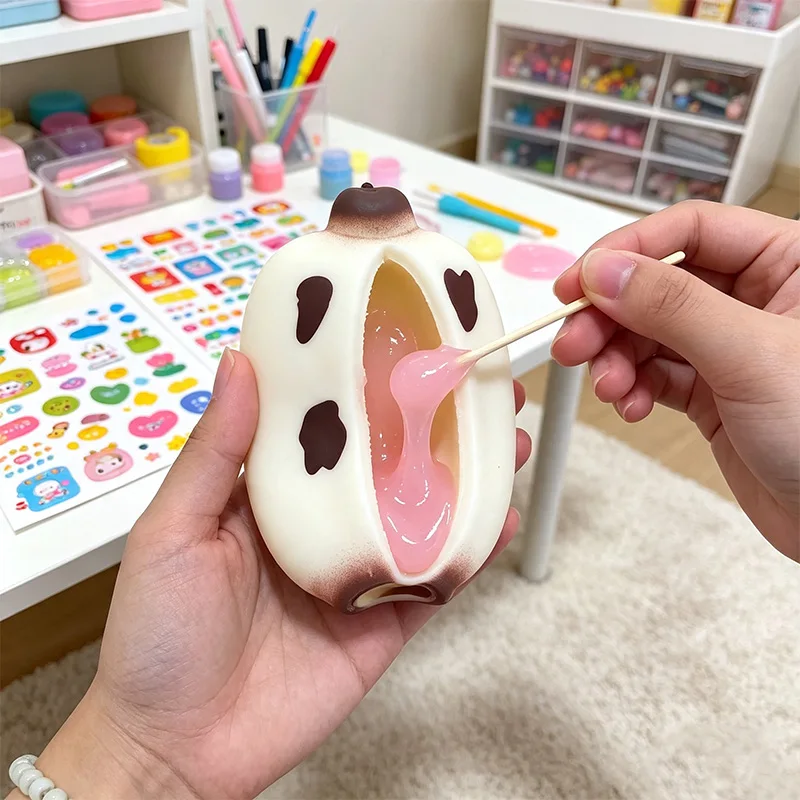 Simulation Banana Squishy Shell Mini Sesame Cream Hollow Ball Skin TPR DIY Handmade Decompression Blank Cover Squeeze