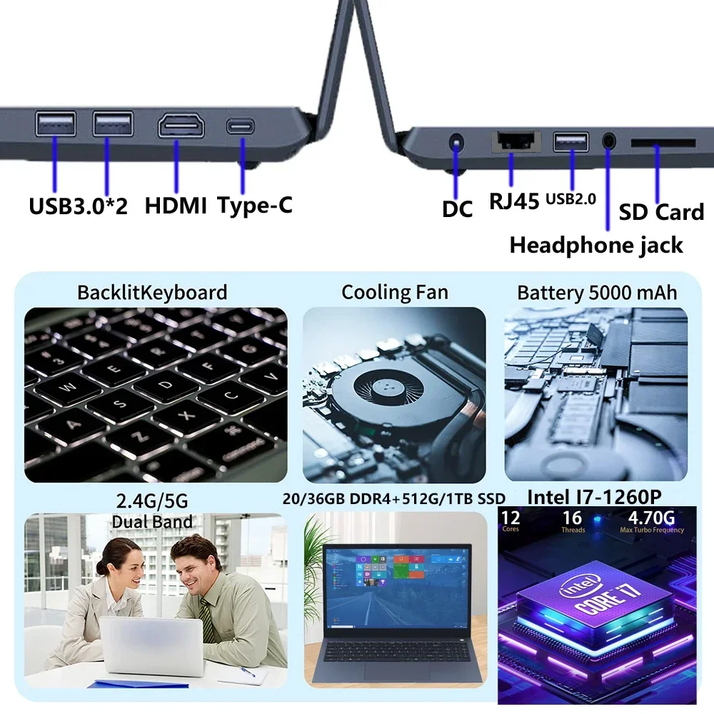 Windows 11ゲーミングノートパソコン,12コア,I7-1260P GB RAM,テラバイトモデル,rj45,タイプc,2021