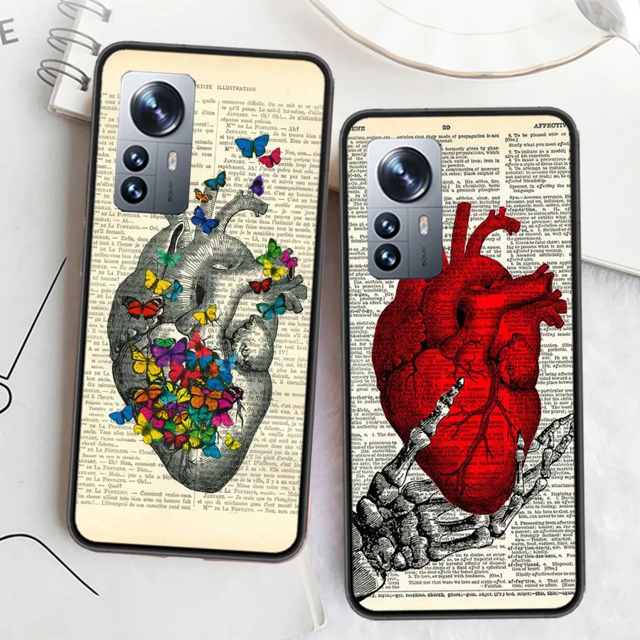 Human anatomy organ newspaper Phone Case For Xiaomi Mi 13 12 11T 10T 12T Pro 12X 11i 11 Ultra 10 Lite 5G 9 8 6X 5X A1 A2 Cover C