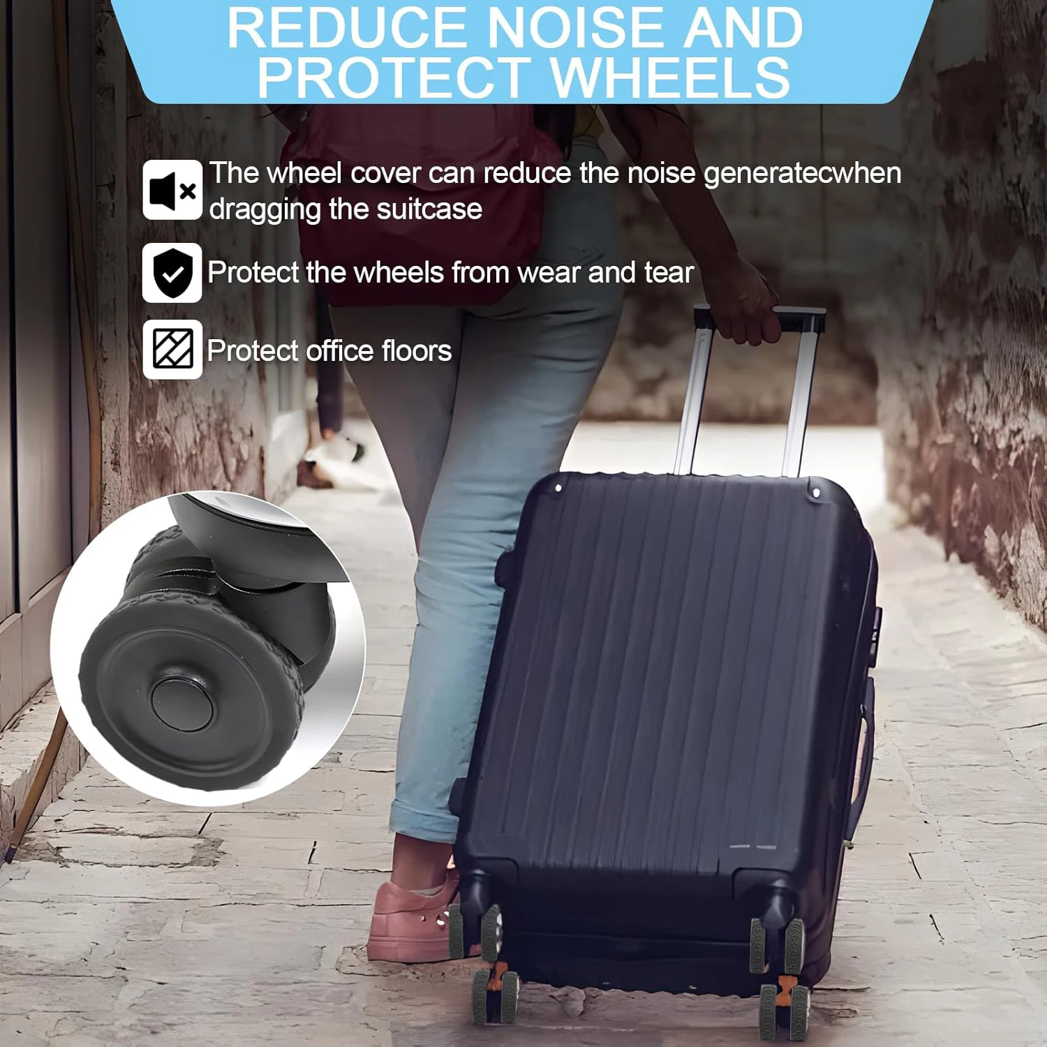 Funda protectora de silicona para ruedas de maleta, protector silencioso para equipaje de viaje, zapatos con reducción de ruido, 8 piezas