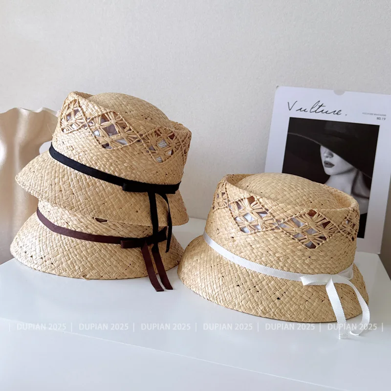

Японская шляпа папируса премиум-класса, французская элегантная кружевная шляпа в стиле девушки, вогнутый топ ручной работы, рыбацкая шляпа, модная фотография