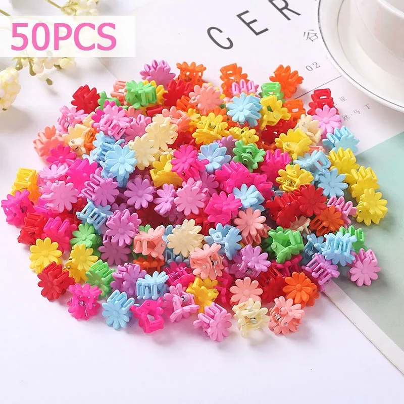 

50Pcs Lovely Girs Cute Colorful Flower Star Small Hair Claws Hair Decorate Claw Clips Hairpins Kids Sweet Hair Accessories