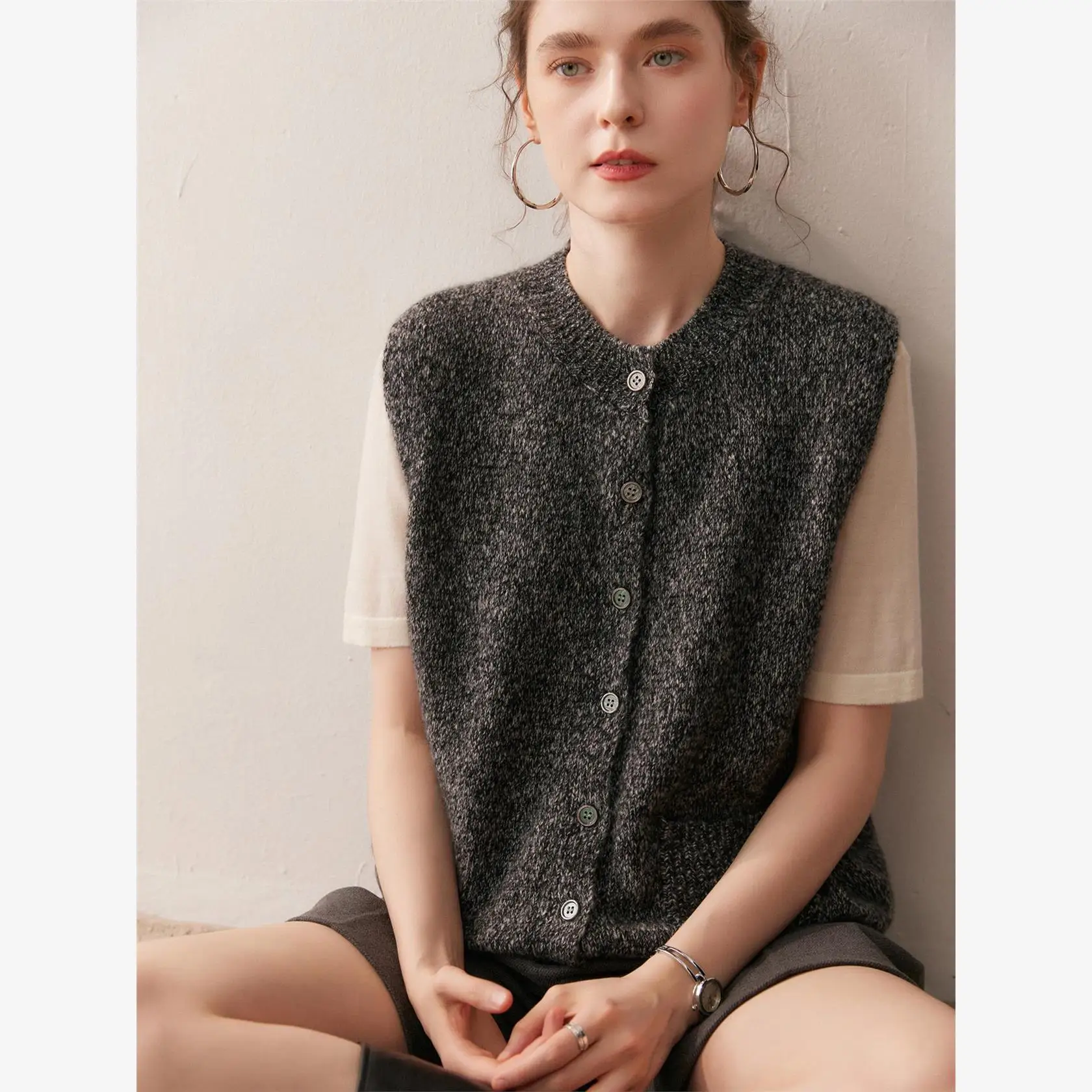 

Шелковый свитер Camere с цветочной серой, женский круглый свободный утягивающий вязаный кардиган Ne Svel, жилет, Thiened, осень...