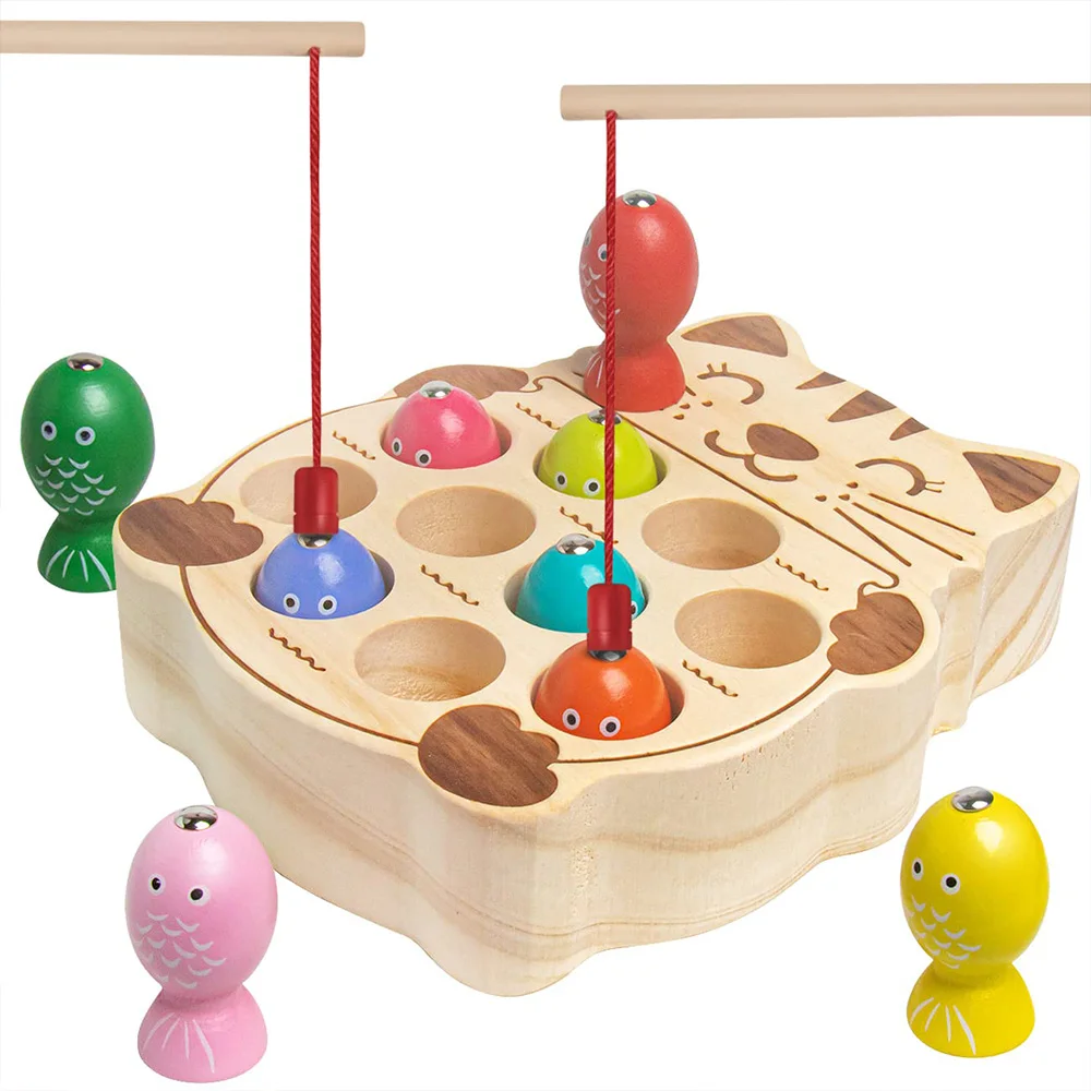 Children\'s Wooden Fishing Toys Magnetic Fishing Game Montessori Intellectual Playsets Fine Motor Skills Training Boys Girls Gift