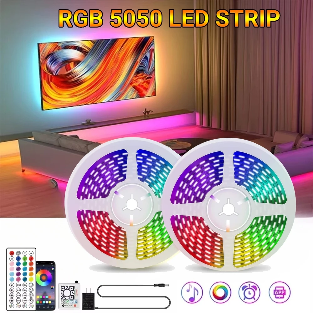 5/10/15/30m taśmy Led RGB z adapterem elastyczna wstążka do dekoracji sypialni podświetlenie telewizora zdalne sterowanie aplikacją oświetlenie