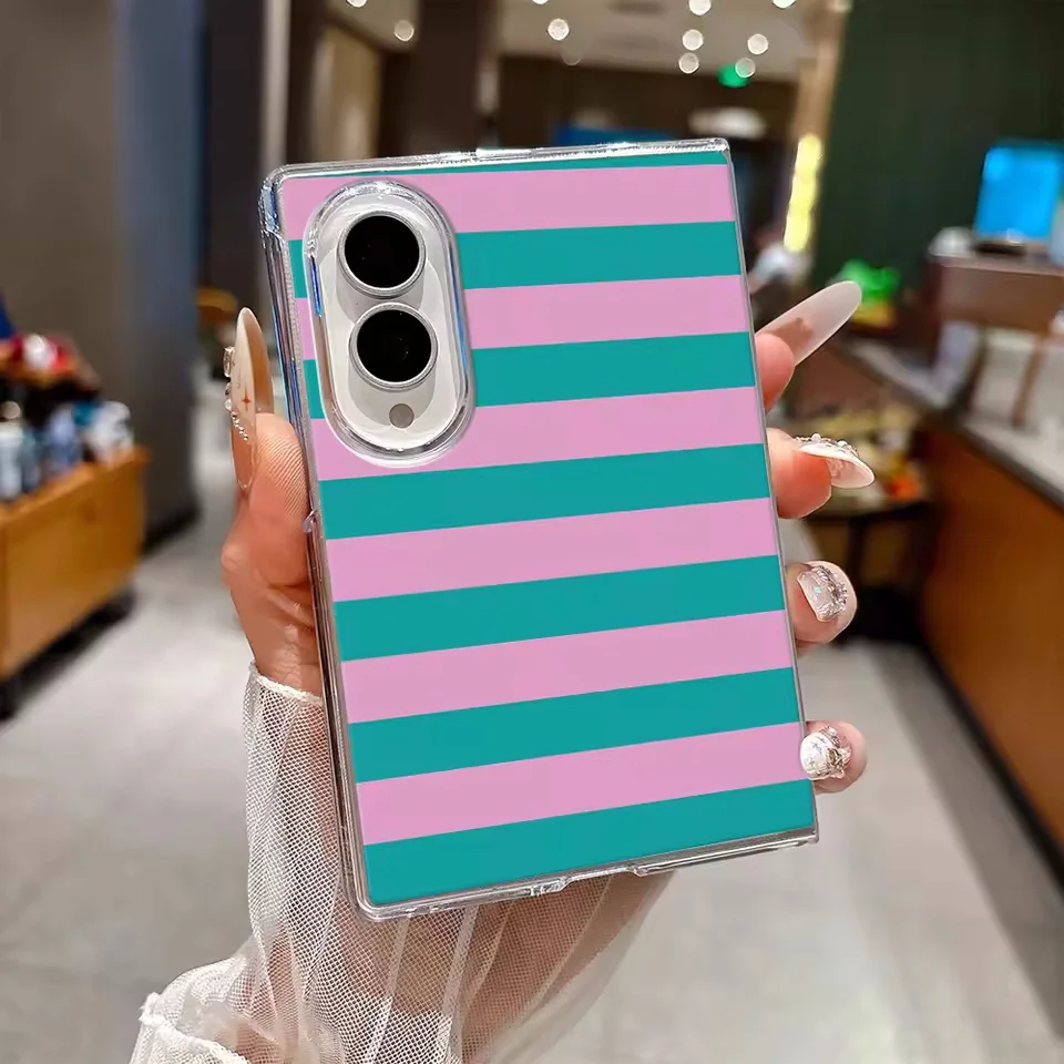 Colorful Alternation Stripes Transparent Phone Case For Samsung Z Fold 8 ZFold 7 ZFold 6 5 4 3 W26 Shockproof Protective Cover