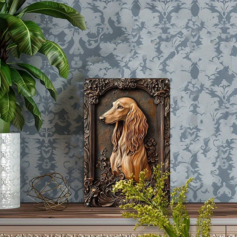 Retro Salukis Dog metalen wandbord - roestvrij aluminium decor voor huis, tuin, studio - eenvoudig op te hangen 8x12 inch