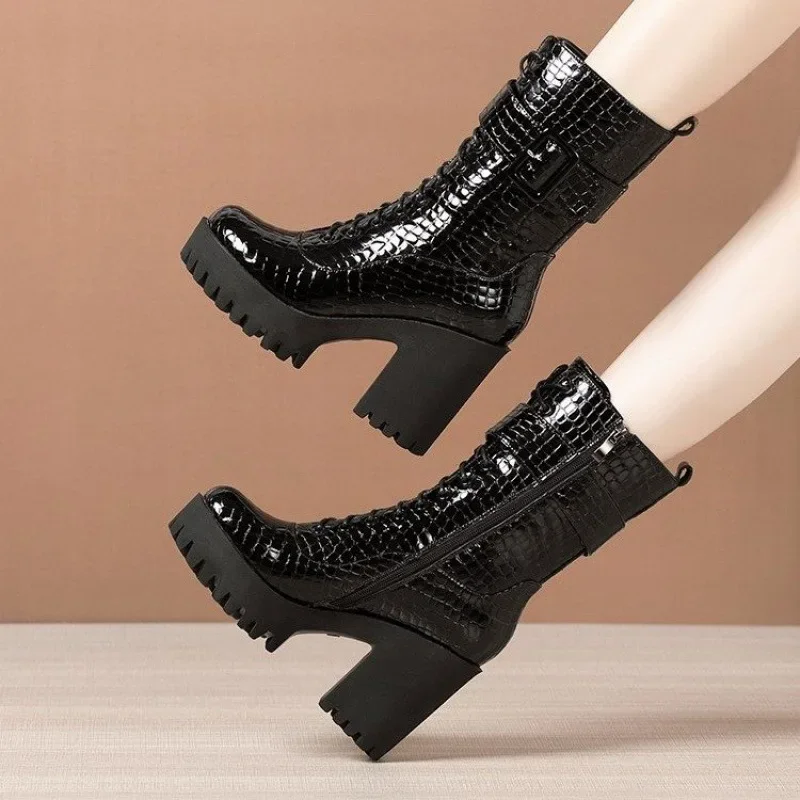 Hot Sales 2023 New High Heels Short Boots Winter New Women's Shoes Leather Boots with Velvet Thickened Warm Sneakers Women