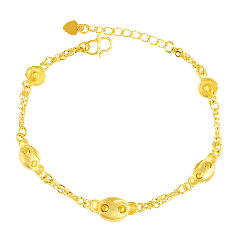 Exquisite Timeless Transfer Bead Angel Fortune Bag Flower Bracelet For Women 24K Gold AU999 | Unique style, never out of date