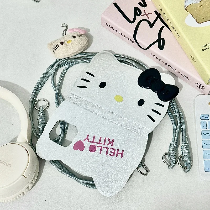 Sanrio Phone Case Leather Silver Hellokitty Bow Handbag Iphone 15 Promax Cartoon Girl Heart Niche Personality Simple Phone Case