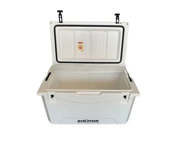 

Hot sale Dolphin 85QT (80L) Marine Grade Fishing Cooler Storage Box with Leaning Post White Boat Seat