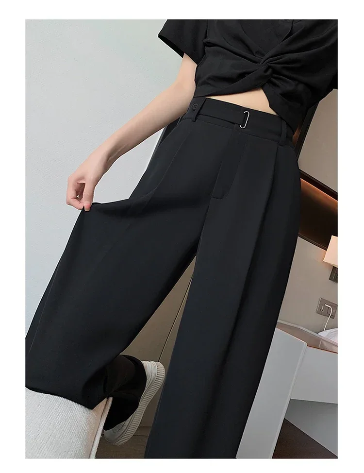 2025 New Solid Color High Waist Loose Trousers FemaleSeoulish Summer Women's Casual Pants Wide Leg Pants Elegant Office Lady