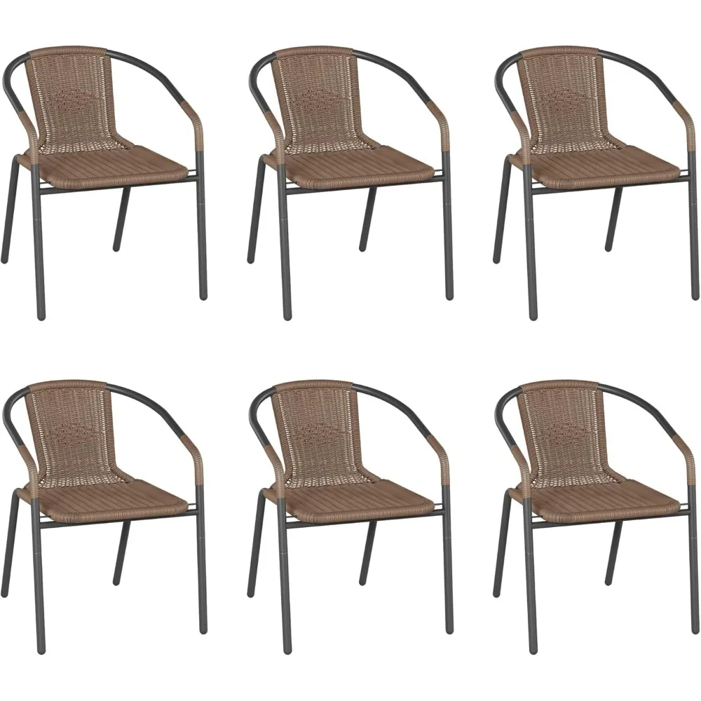 

Rattan Outdoor Dining Chairs Set of 6, Wicker Stackable Patio Chairs with All Weather Curved Back & Metal Frame, for Indoor Dec